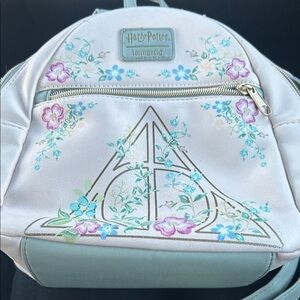 Loungefly Harry Potter Floral Deathly Hallows Mini Backpack - Light Pink & Mint